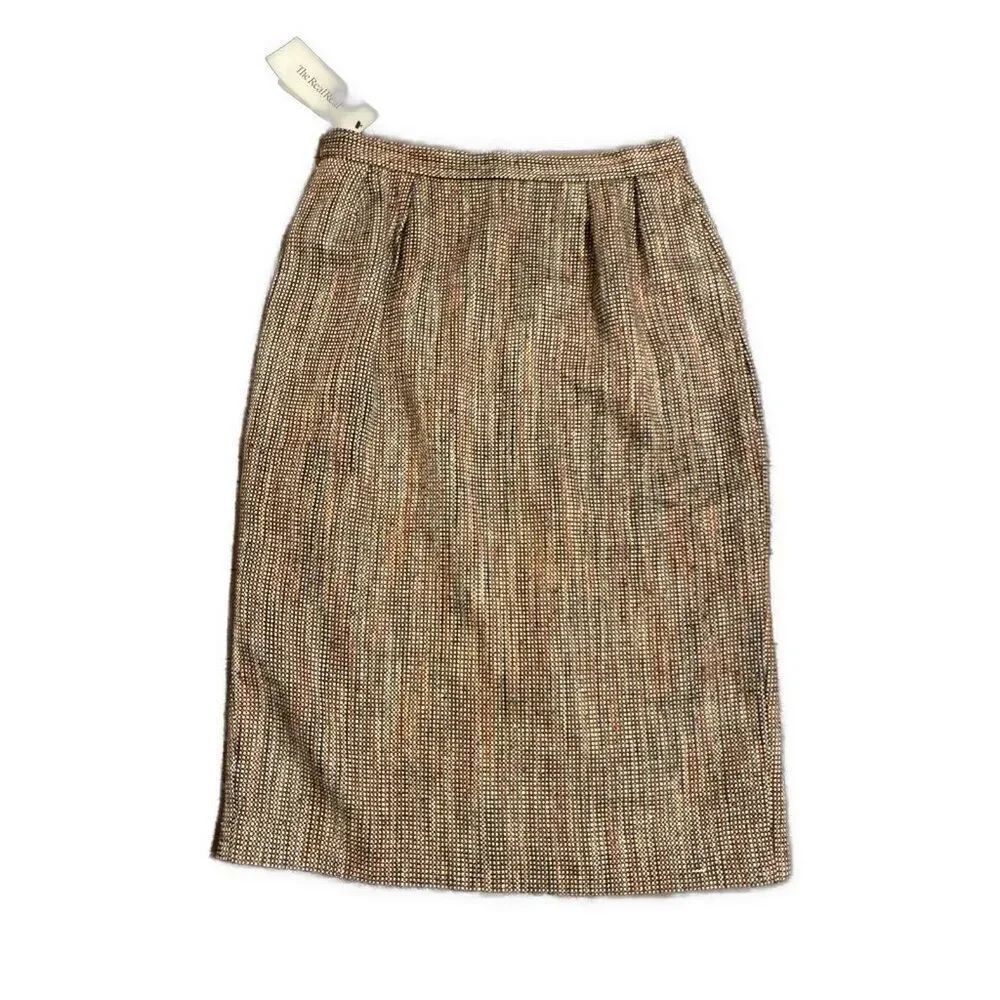 Christian Dior Brown White Vintage Pencil Skirt 10 Medium